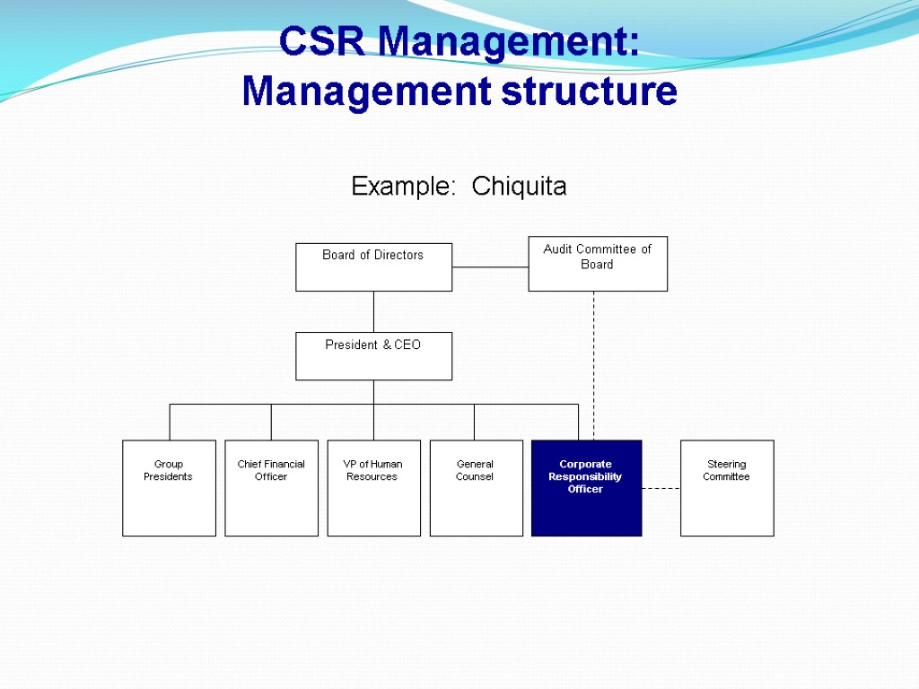 CSR Management: Management structure Example: Chiquita